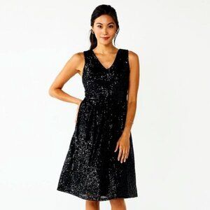Women's Draper James V-Neck Black Sequin Dress